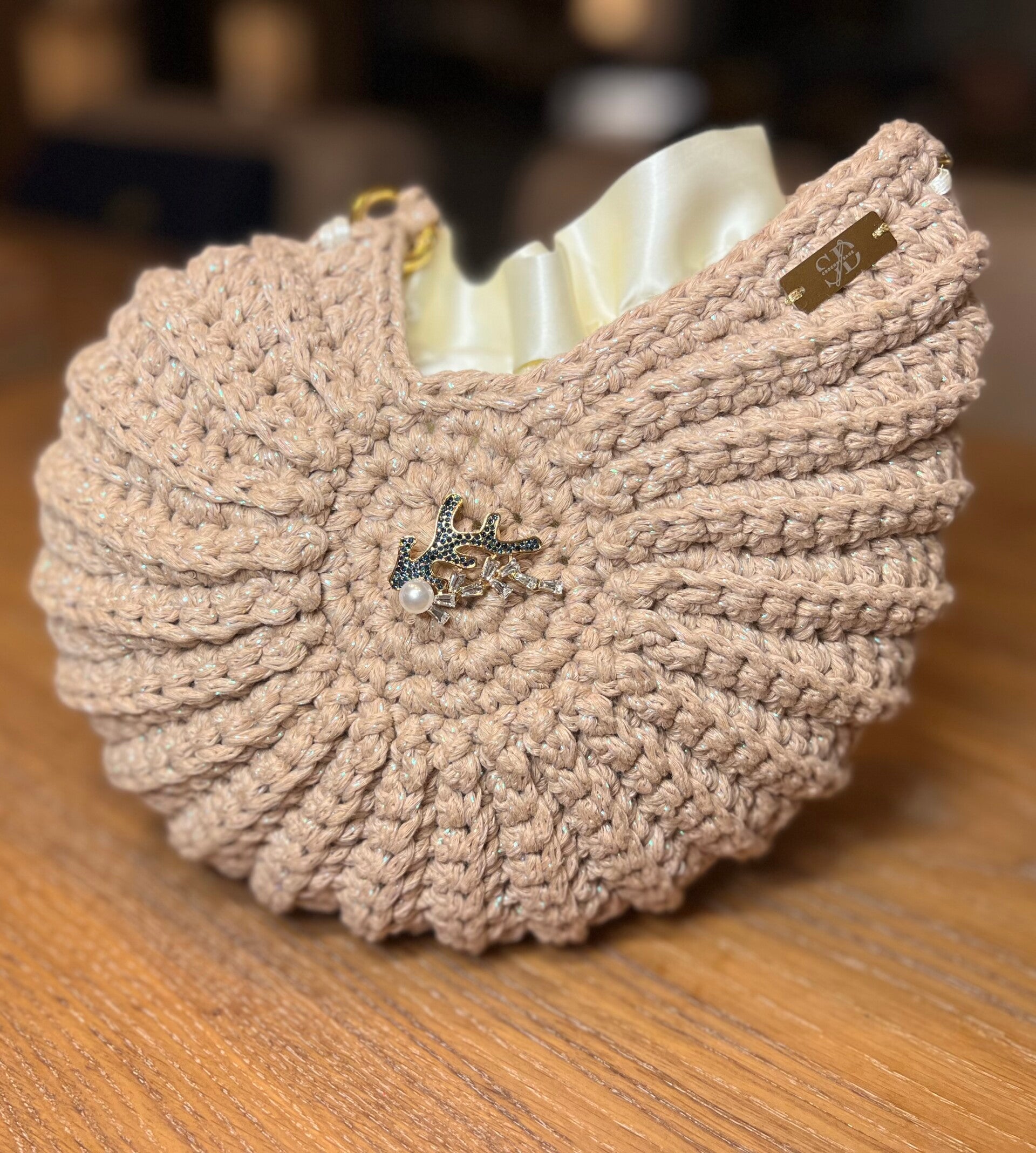 Schelp tas in Beige (sparkle)