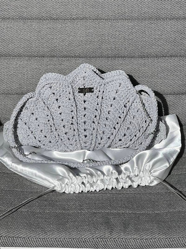 Gehaakte tas “Lotus”, kleur Zilvergrijs (sparkle) 2/3