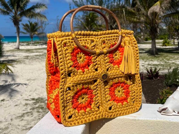 Shopper in Granny style, kleur Mosterd / oranje