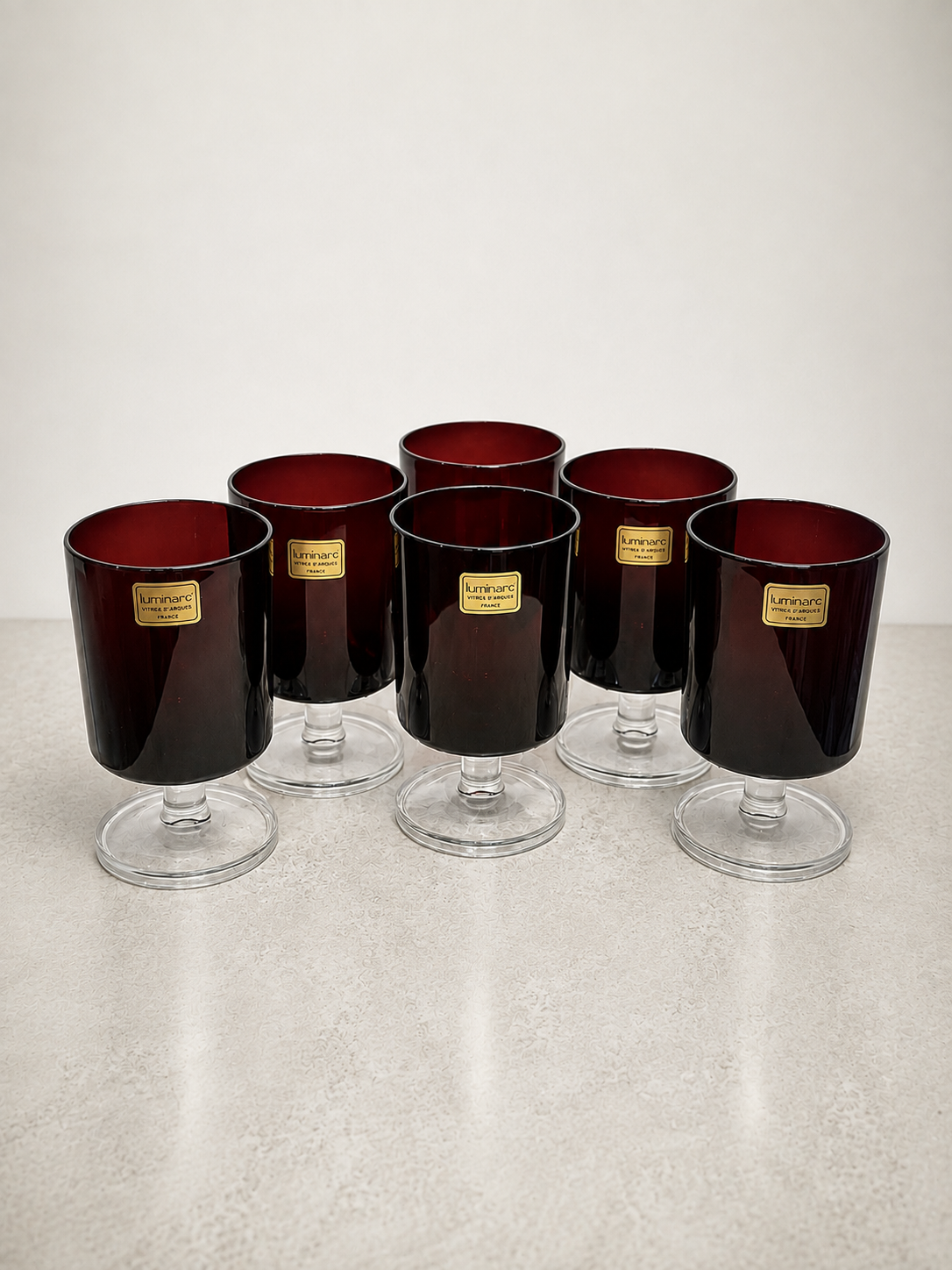Set - 6 wijnglazen 'Cavalier Ruby Red collectie' - Luminarc - 1973 - 1978