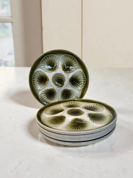 Set - 4 olijfgroene oesterborden