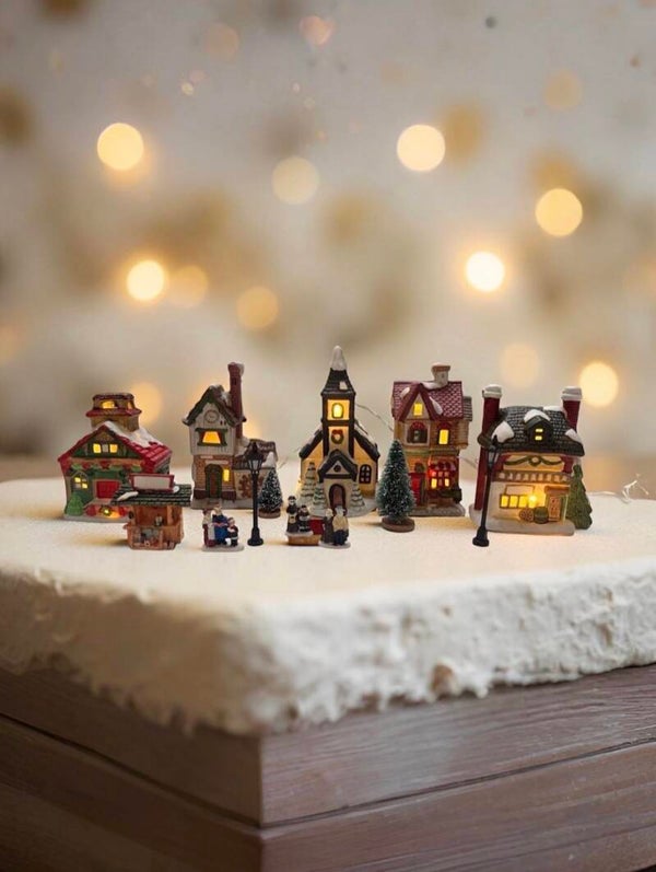 Kerstdorp steen met lampjes