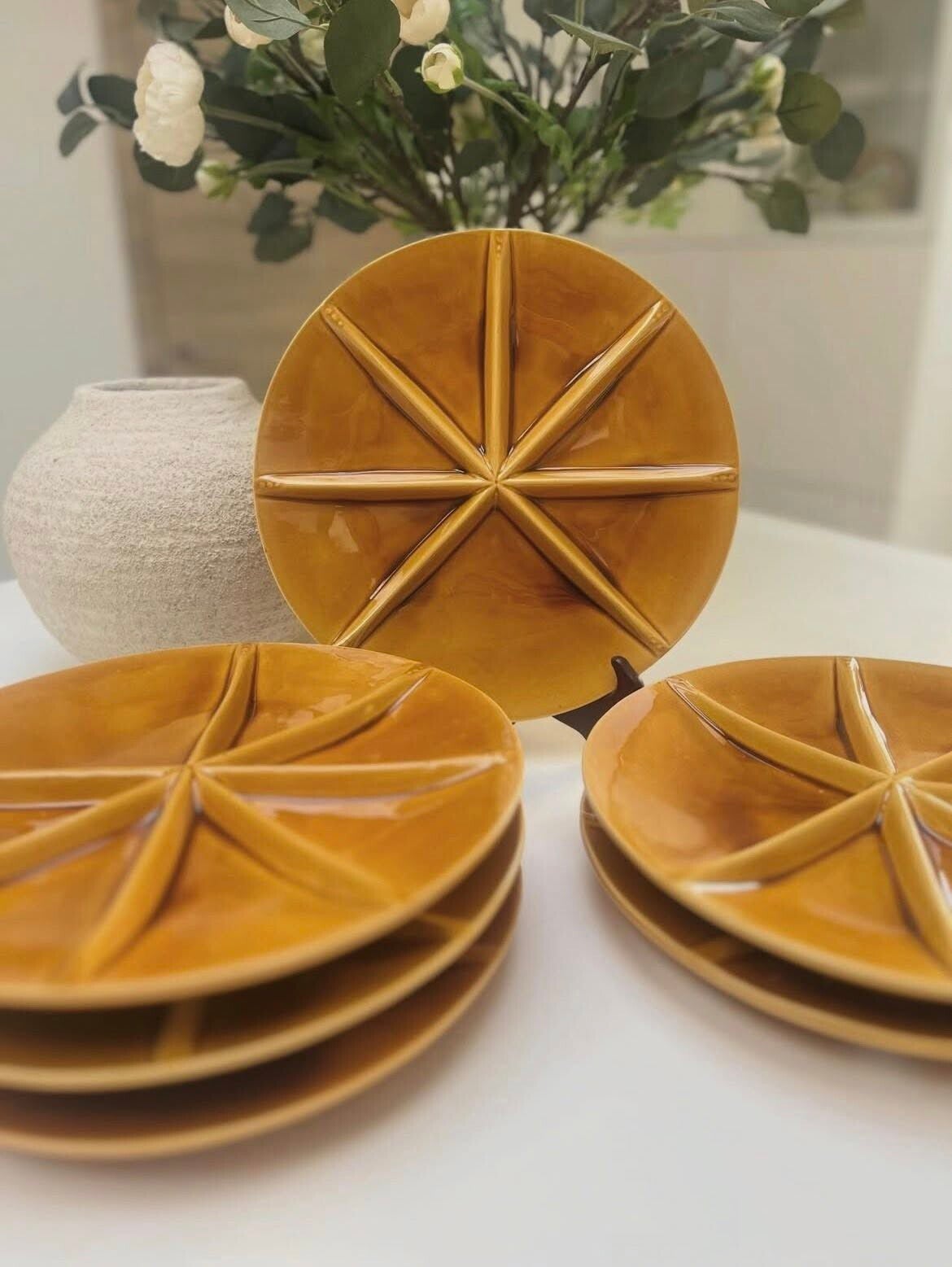 Set - 6 handgemaakte oker borden