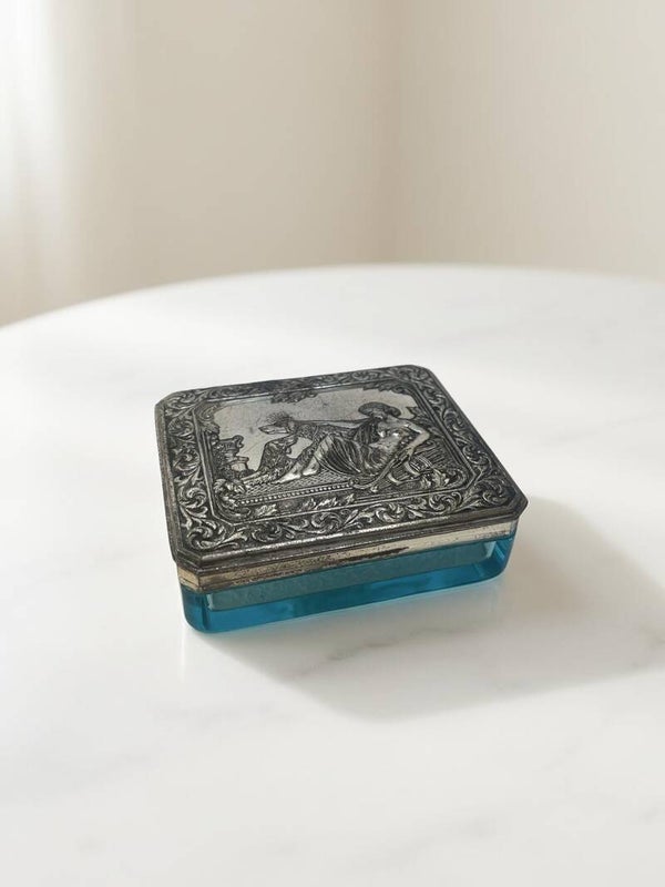 Antiek uniek doosje blauw glas