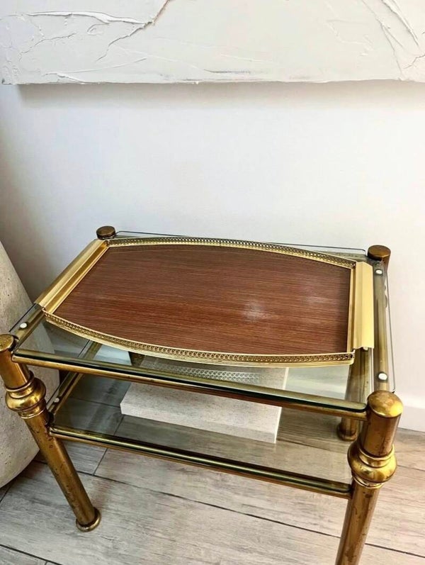 Dienblad hout met messing handvat