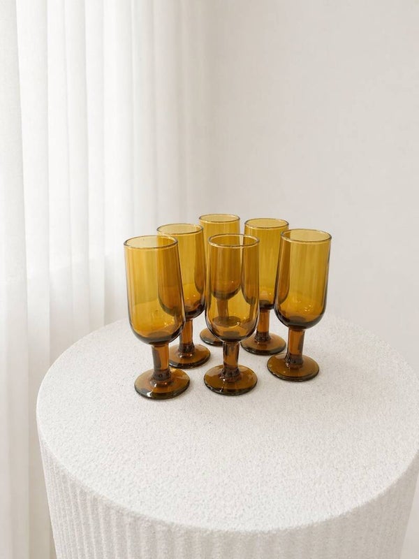 Set - 6 wijnglaasjes amber
