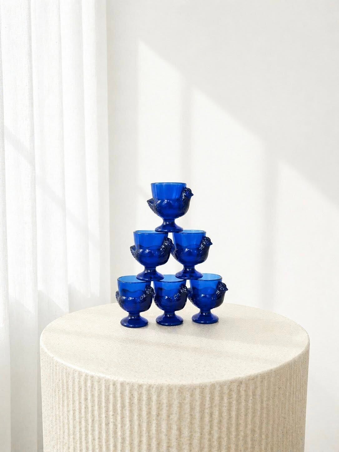 Set - 6 eierdopjes glas blauw