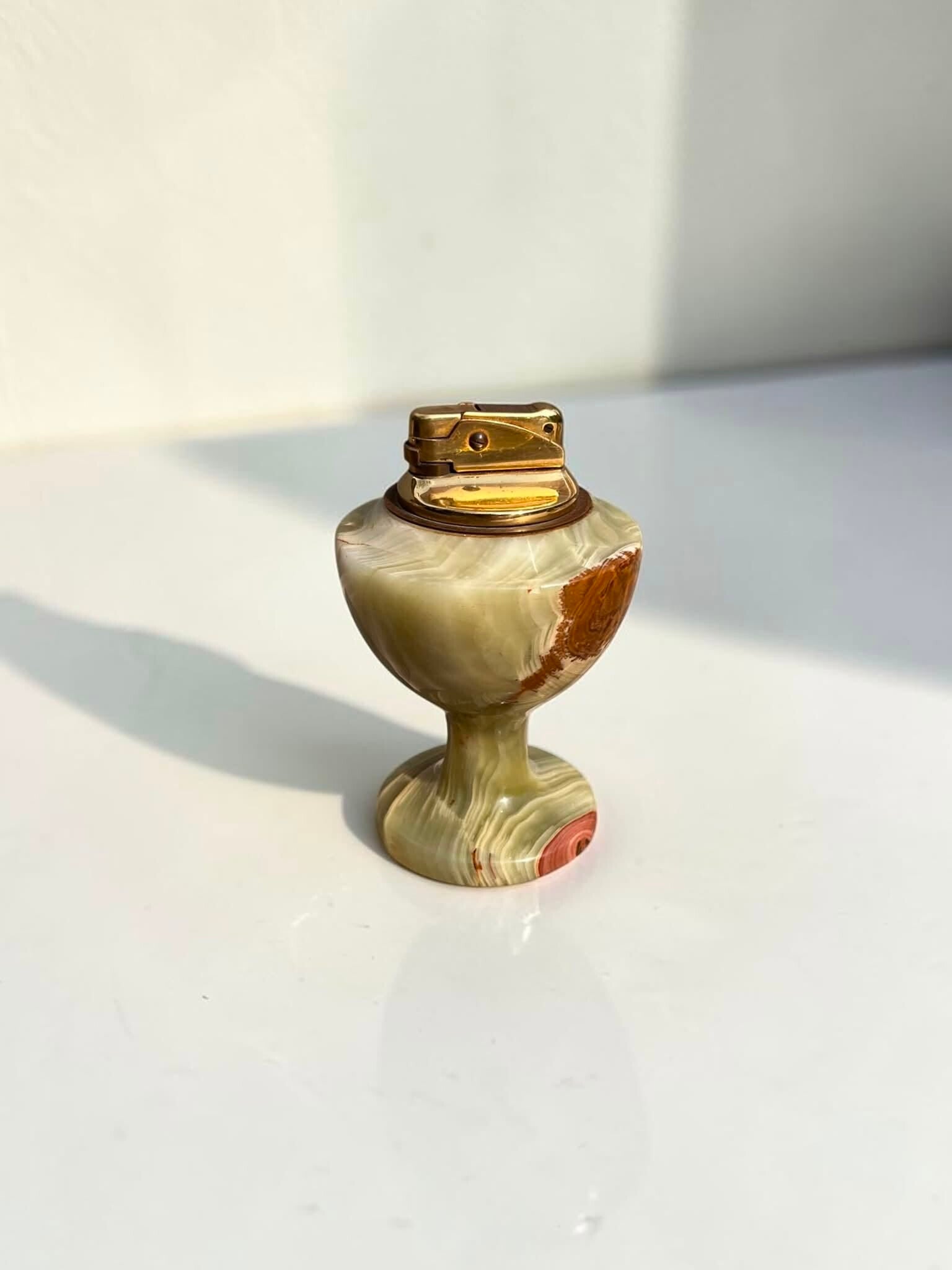 Tafelaansteker groene onyx steen - 1960's