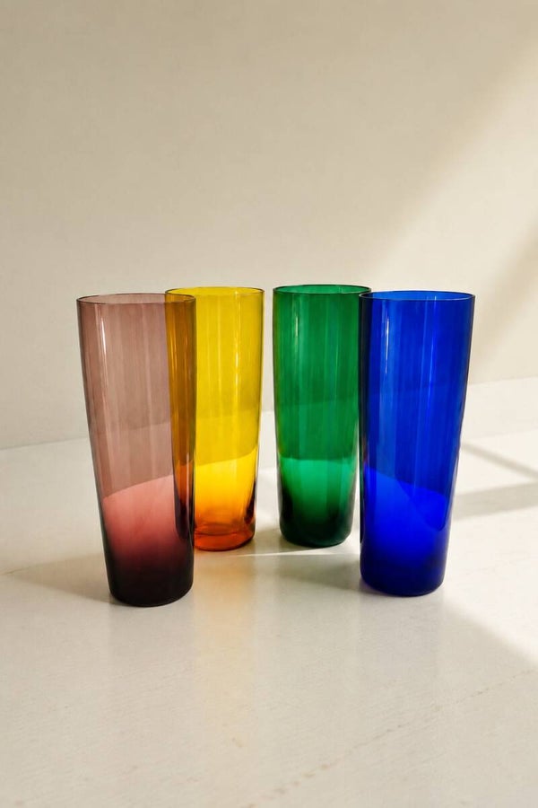 Set - 4 longdrinkglazen gekleurd kristal