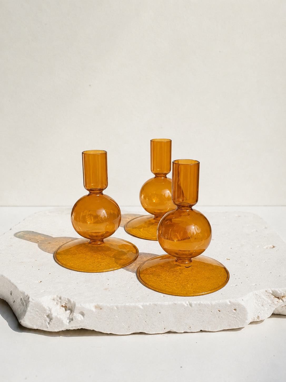 Set - 3 kandelaars ultra fijn amber glas