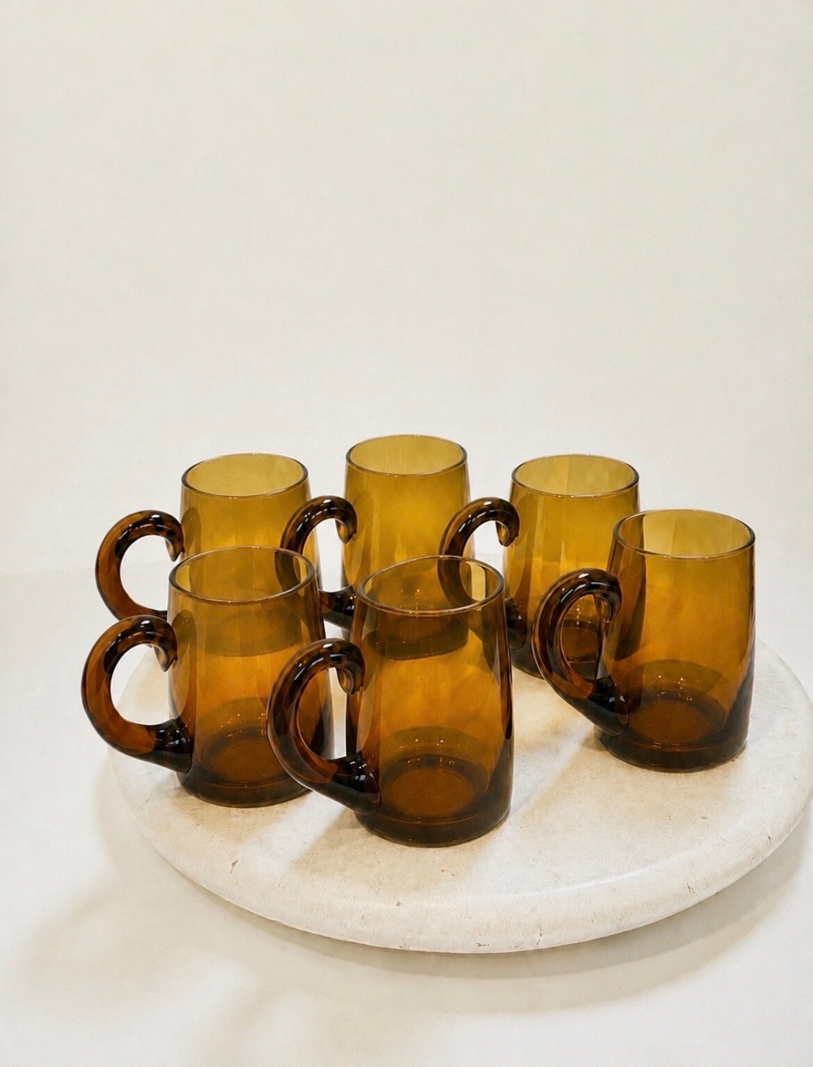 Set - 6 mokken handgeblazen glas amber - 1968