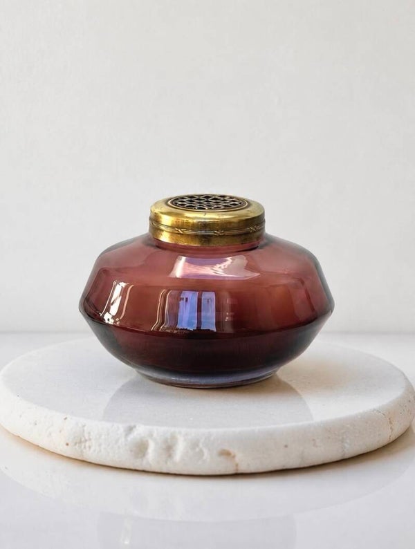 "Pique-fleurs" vaas glas aubergine - Doyen - Art Deco 1920's - 30's
