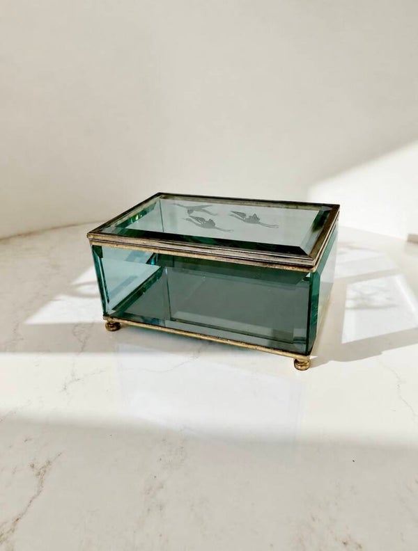 Doosje vogelmotief geslepen glas en messing - 1974–1977