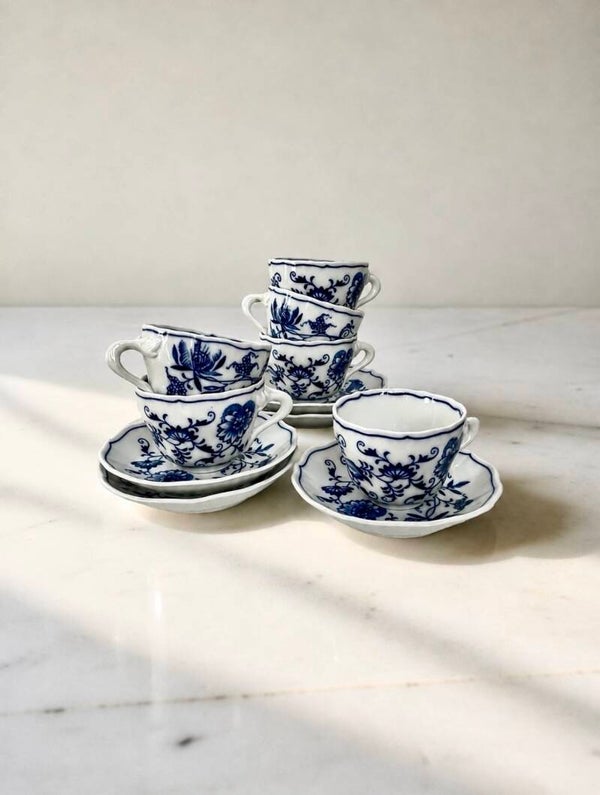 Set - 6 espressoset 'Blau Zwiebelmuster collection' - Hutschenreuther 1987
