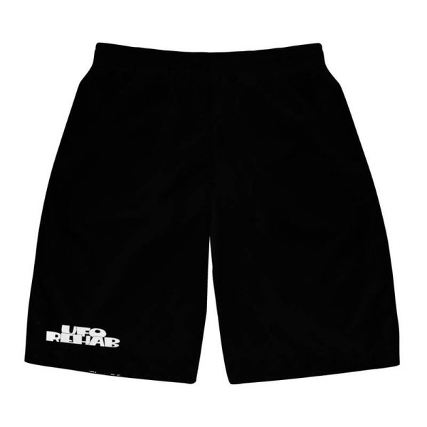 ufo rehab black sports shorts with deep pockets and logo