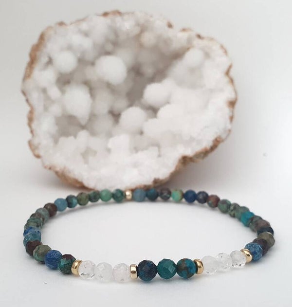 Chrysocolla met regenboogmaansteen