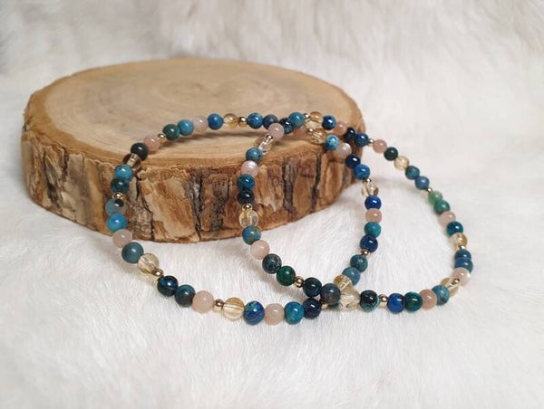 Chrysocolla, citrien en perzikmaansteen