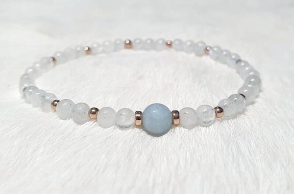 Regenboogmaansteen met aquamarijn