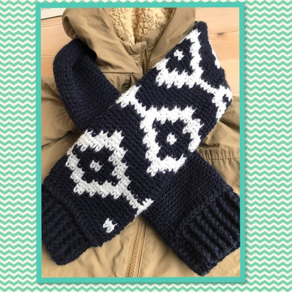 Haakpatroon Folk 2 peuter/kleuter/kinder/volwassenen sjaal