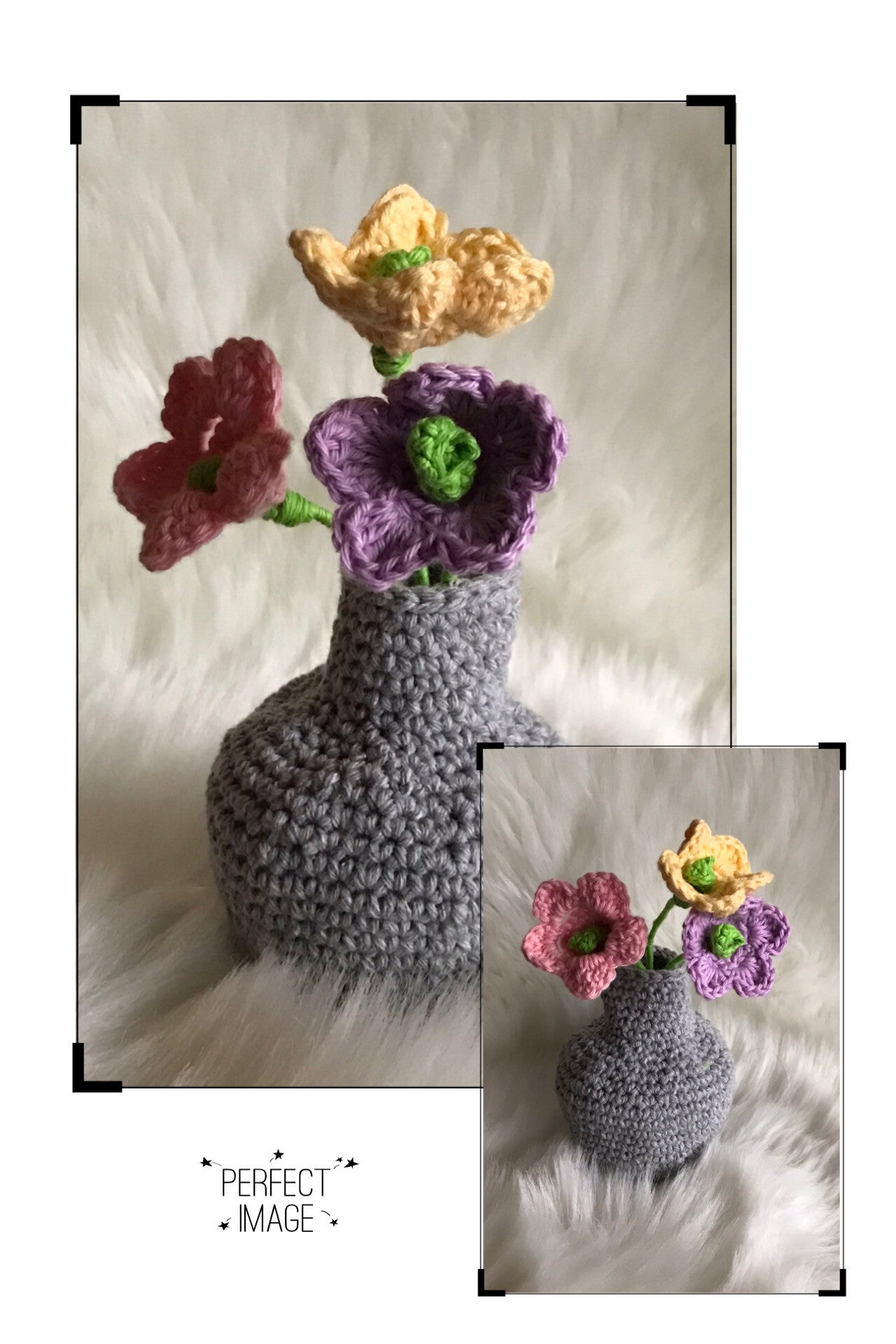 Haakpatroon bollebuik vaasje met trosje bloemetjes in pasteltinten