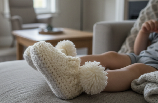 Haakpatroon kleuter- kindsloffen met pompom