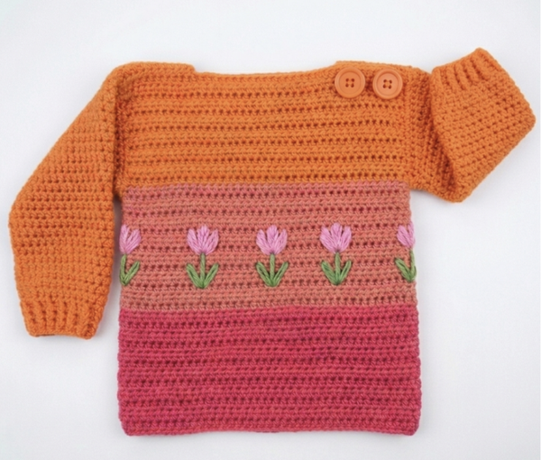 Haakpatroon babytruitje met tulpen