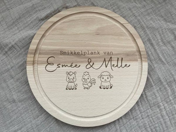 Ronde snackplank/ smikkelplank | Boerderijdieren