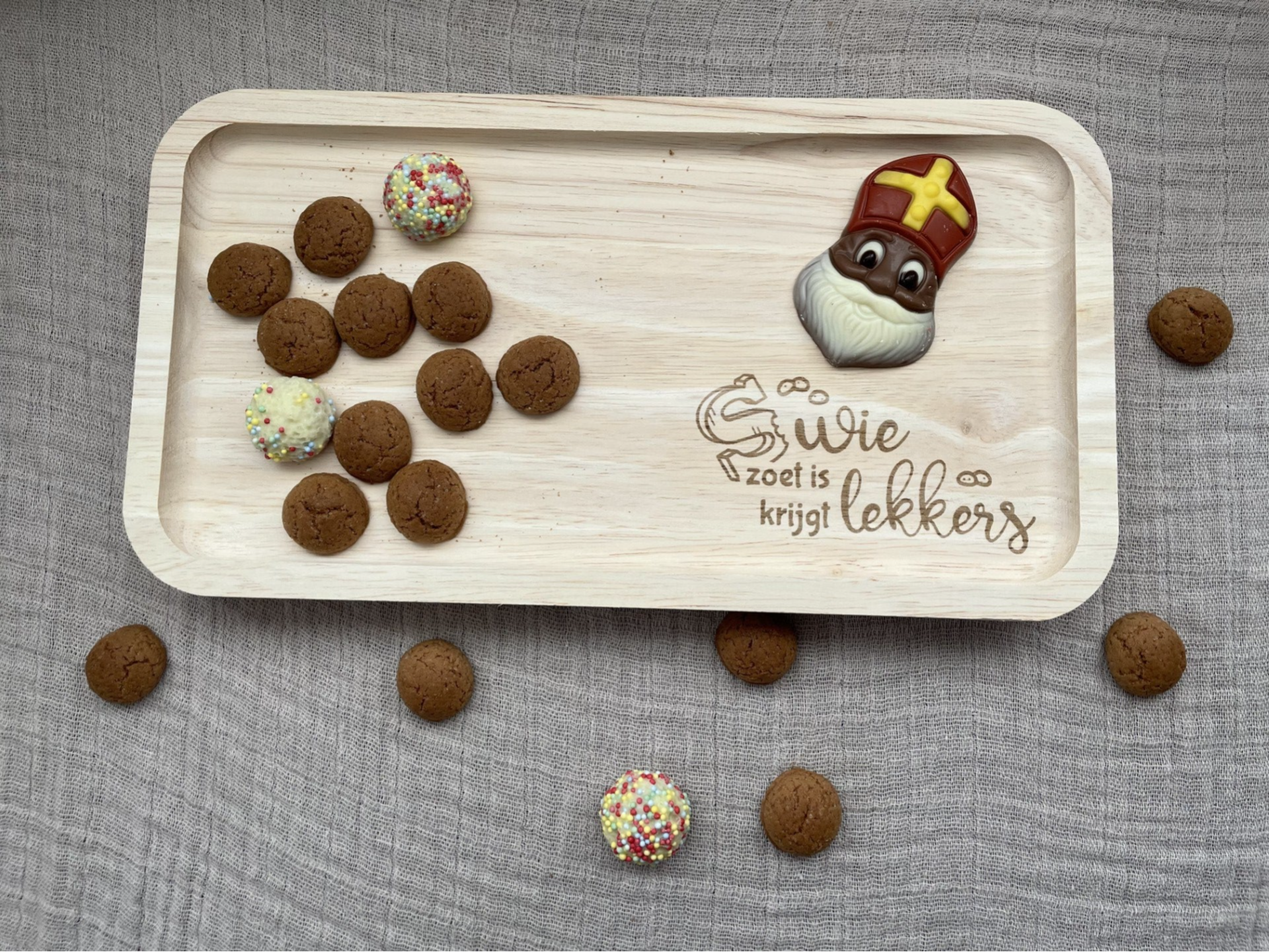 Houten serveer/snack plankje – Voor Sinterklaas