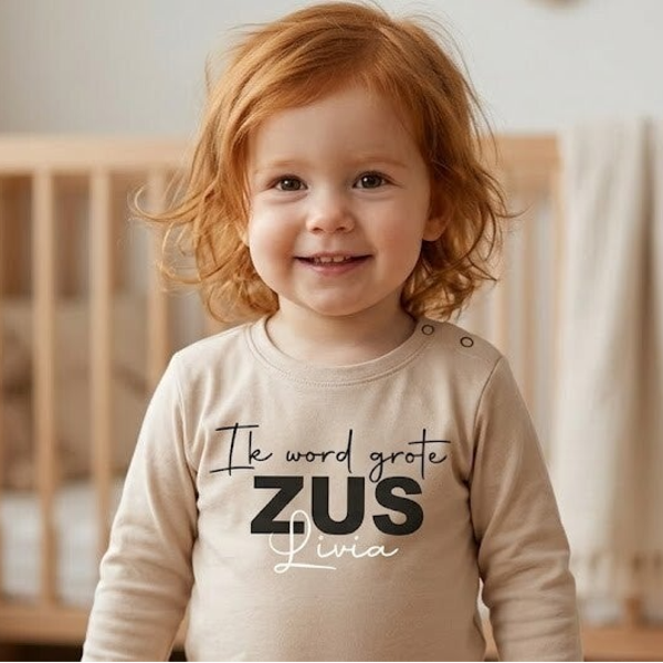 Longsleeve “Ik word grote zus” – persoonlijke zwangerschapsaankondiging