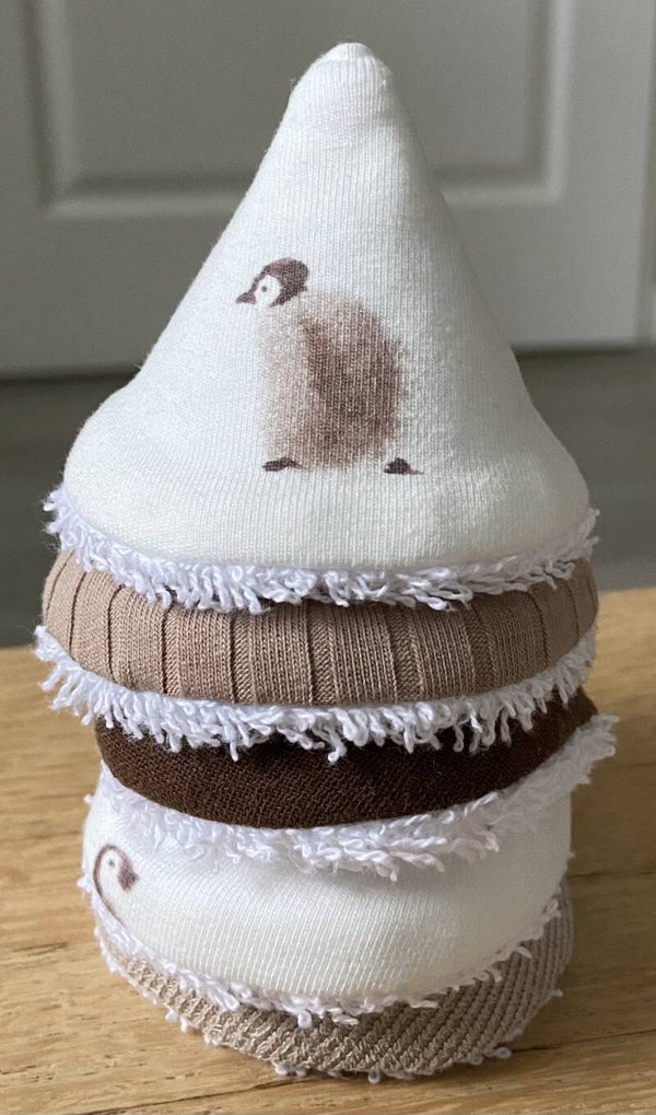 Plashoedjes | Plasstoppers | Plaskapjes Type: pinguïn - bruin/beige