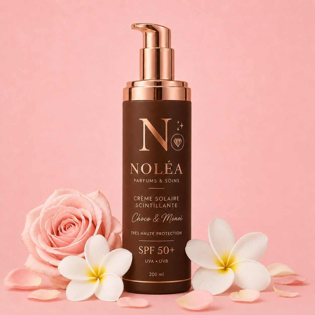 Crème Solaire Scintillante Choco & Monoï SPF 50+ – 200 ml.