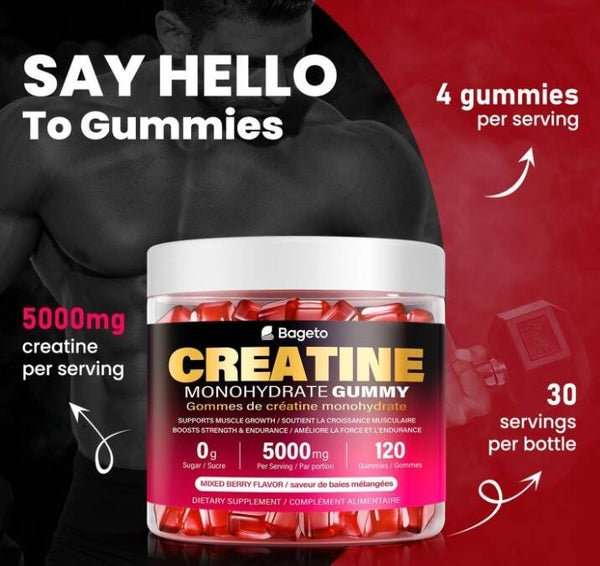 Creatine Monohydrate Gummy - 5000 mg - for Men and Women, Creatine Sugar Free for Energy and Muscle Support, Vegan, Mixedberry 120 Count