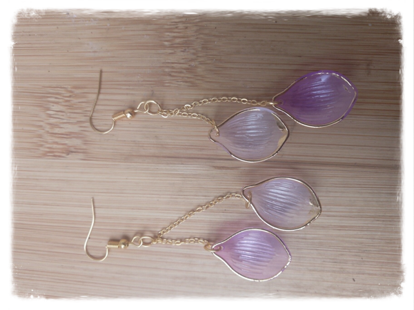 Boucles d'oreilles pétales roses et violets