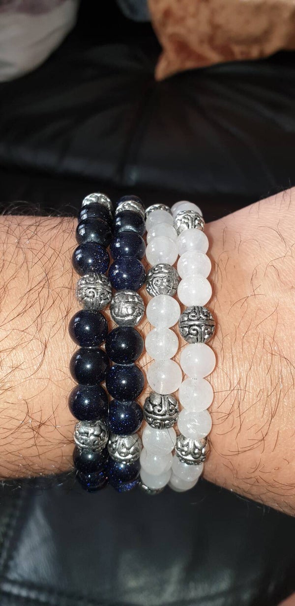 0,8 CM DUBBEL ARMBAND MET ZILVER BLAUW GOUDSTEEN