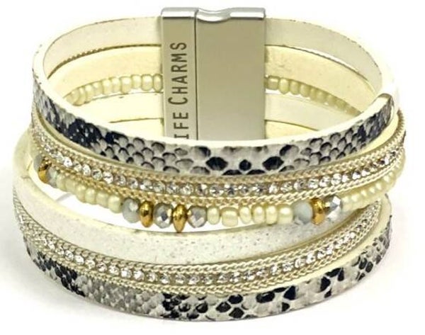 Life Charms - BT10 - 6 Row Snakeskin Print Wrap bracelet