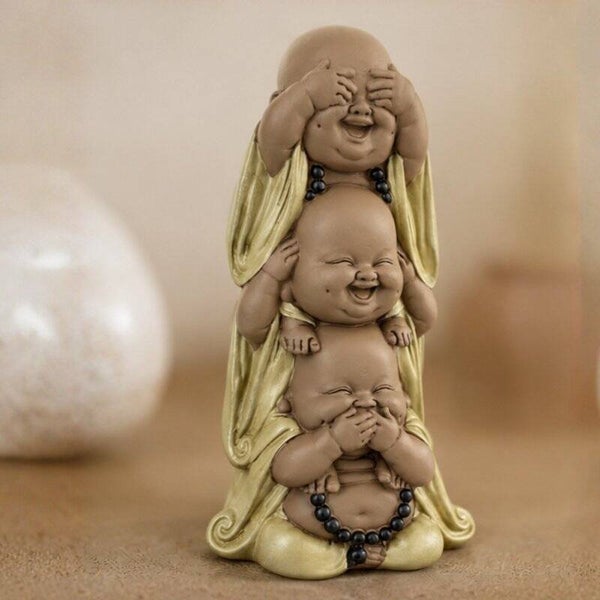 Boeddhabeeldje – Lachend over elkaar heen – Zen- en Feng Shui-decoratie – Spirituele en ontspannen sfeer – Decoratief cadeau-idee
