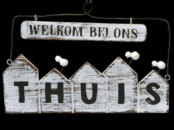 huisjes hangend 15x25cm welkom antique white