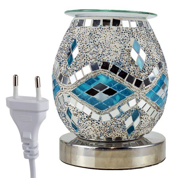 EU-stekker Eden Blauw & Zilver Spiegel Mozaiek Touch Electrische Wax Melt Aroma Lamp
