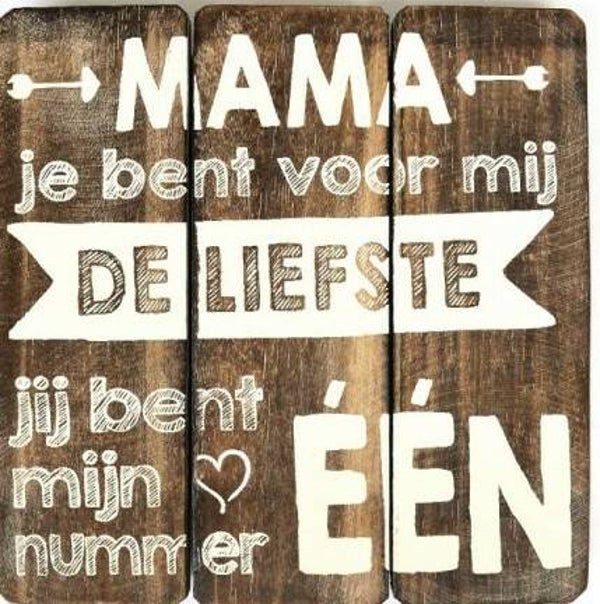 tekstbord 20x20cm mama de liefste natural
