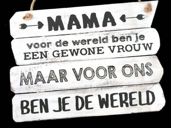 tekstbord hangend 20x28cm mama wereld antique white