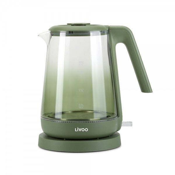 Livoo Glazen Waterkoker 1,7L – 2200W – LED Verlichting – Snoerloos Design - Groen/Zwart/Grijs