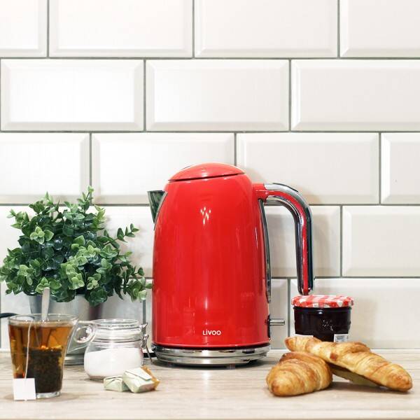 Livoo Retro Waterkoker – 1,7 Liter – 2200W – RVS – Rood