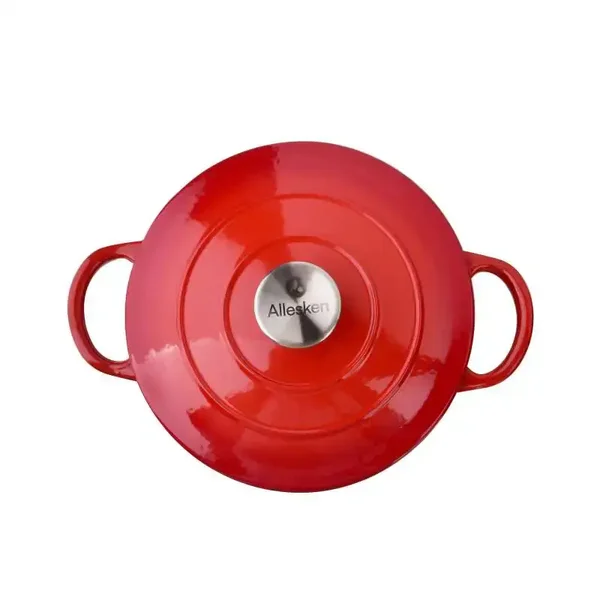 RODELUXE geëmailleerde ronde gietijzeren braadslede 24x31xh17cm met deksel - Braadpan - Dutch Oven