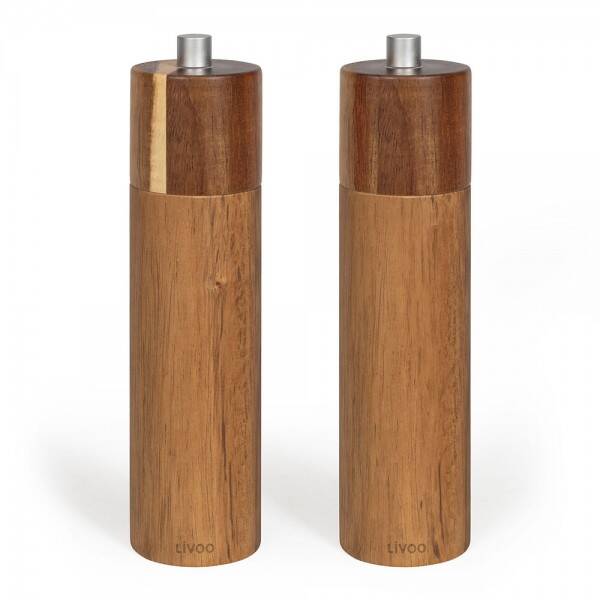 Livoo Zout- en Pepermolenset – 2x21 cm – Acaciahout – Handmatig – Keramische Molen – Verstelbare Maalgraad – 40 ml – FSC® Gecertificeerd