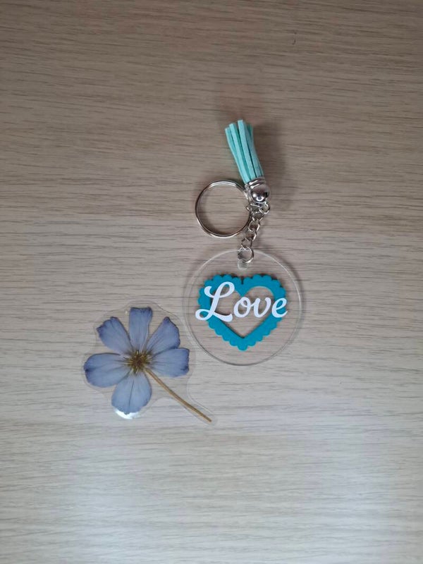 Sleutelhanger plexi Love blauw