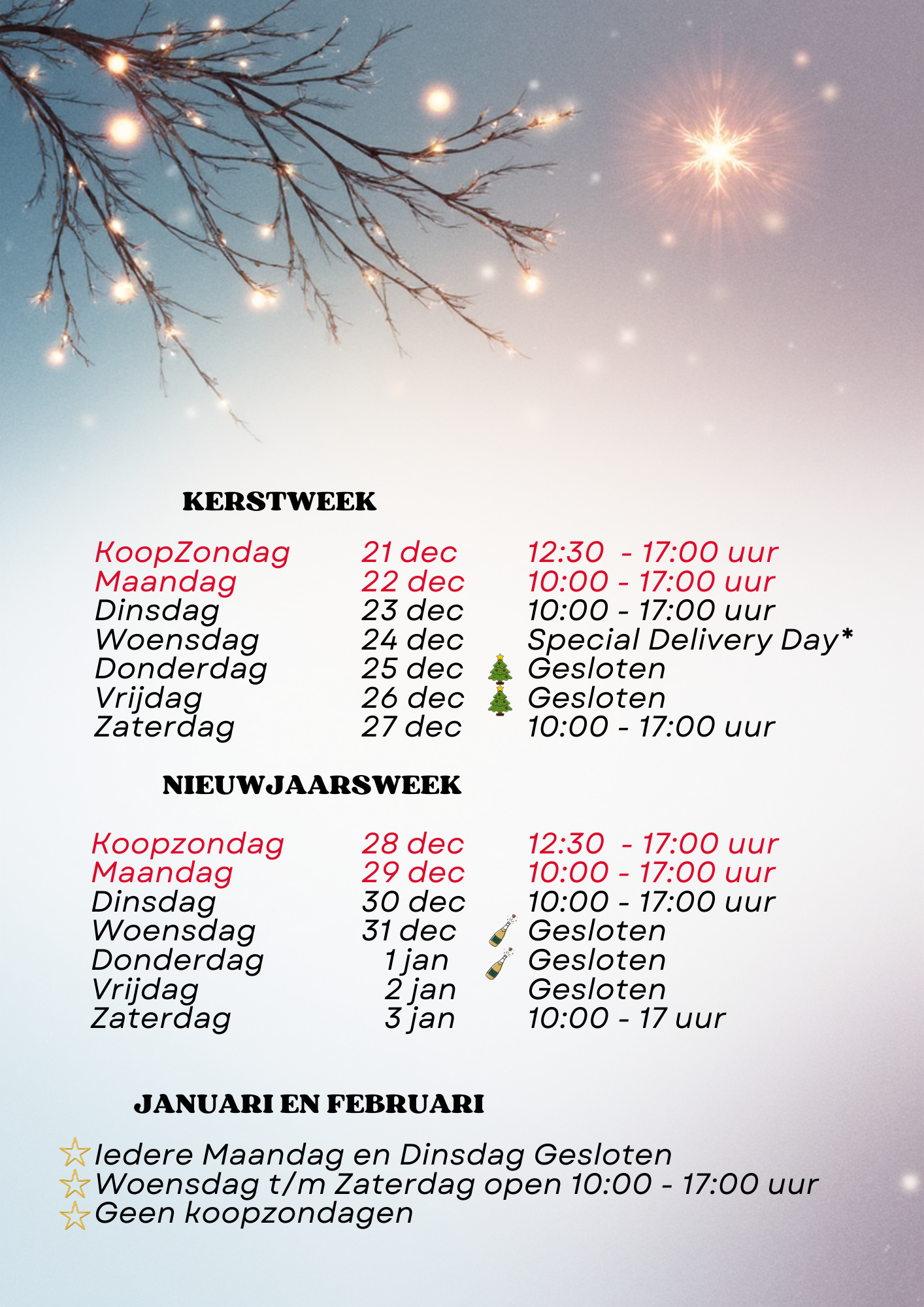 Openingstijden StarOutfit 2025