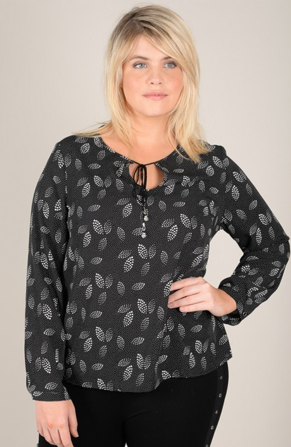 Blouse Print - Leaves Zwart beige