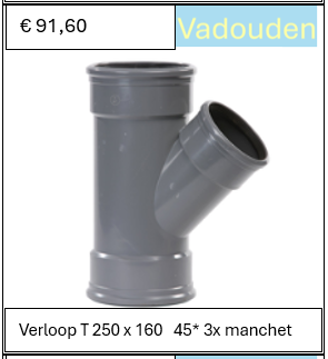 Verloop T 250 x 160   45* 3x manchet