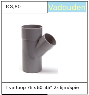 T verloop 75 x 50  45* 2x lijm/spie