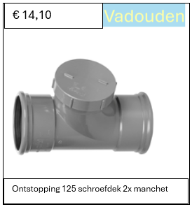 Ontstoppings T-stuk 125 mm schroefdek 2x manchet